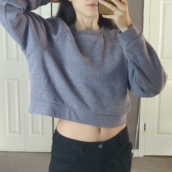 *Purple* Peppered Fleece Cropped Pullover Sweater - Picture 6 of 7